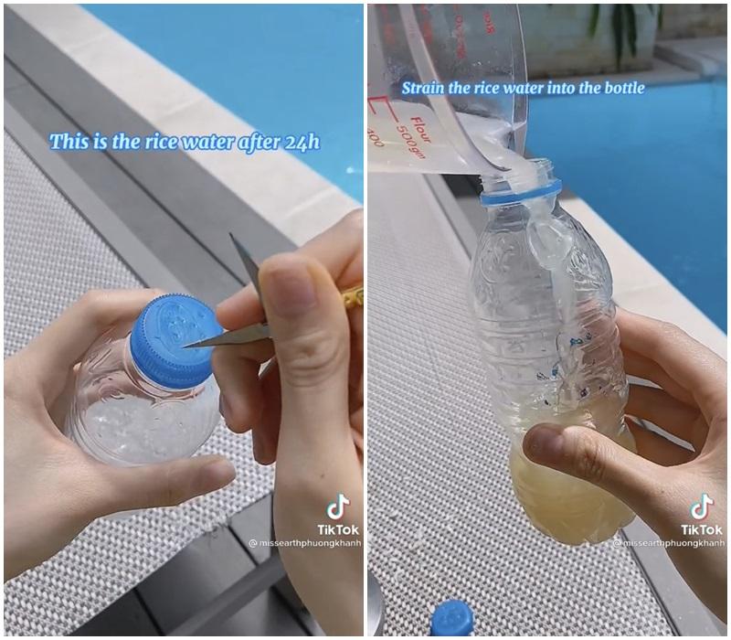 Phương Khánh sử dụng một chai nhựa và đục một vài lỗ nhỏ ở phần nắp chai để tạo thành bình xịt