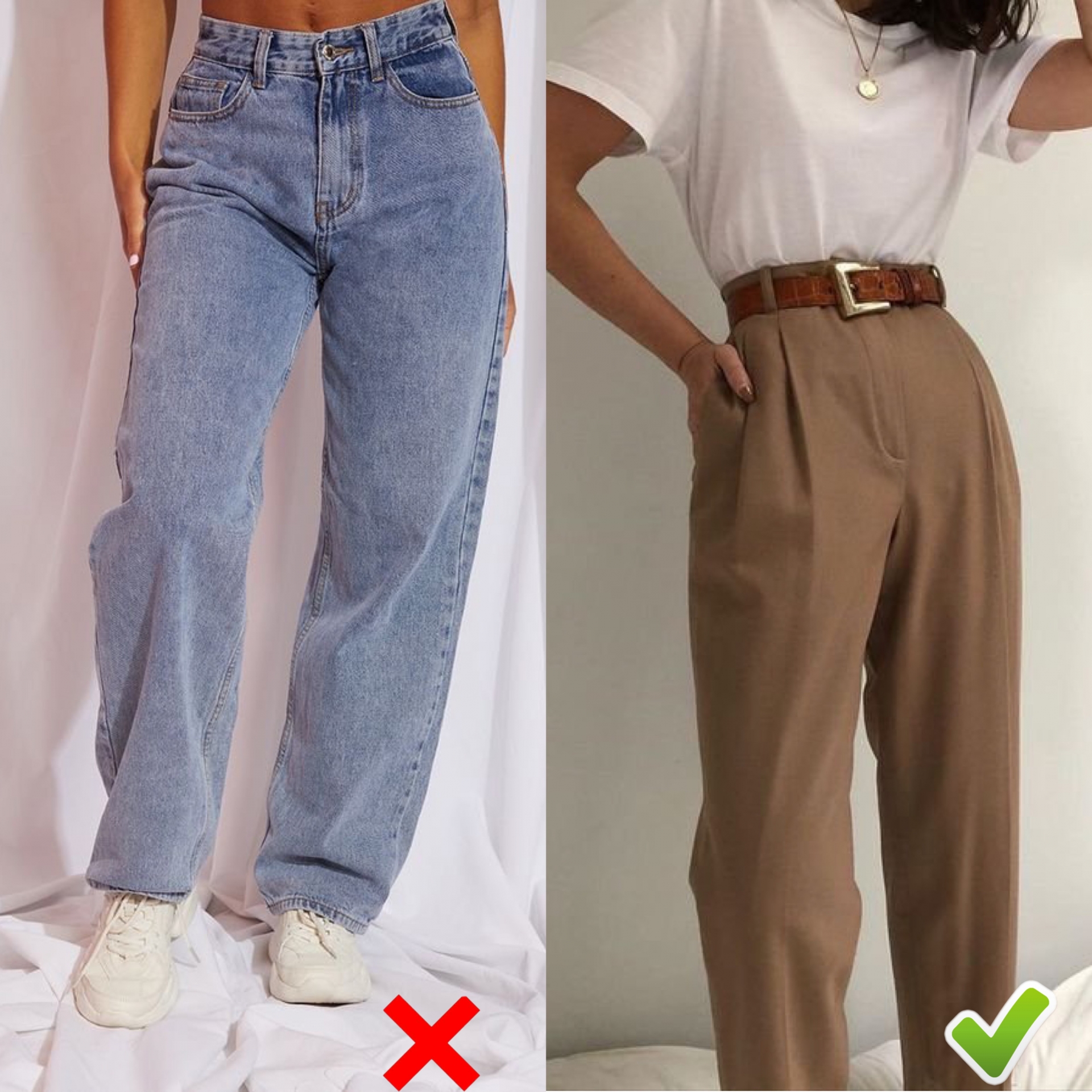 Thay vì chọn quần quá rộng để lộ nhược điểm, bạn nên chọn những chiếc quần jeans ôm vừa phải và có phần ống không quá rộng. Ngoài ra, những chiếc quần vải ống suông xếp li cũng là lựa chọn lý tưởng, giúp bạn 'ăn gian' chiều cao hiệu quả mà lại rất thanh lịch.