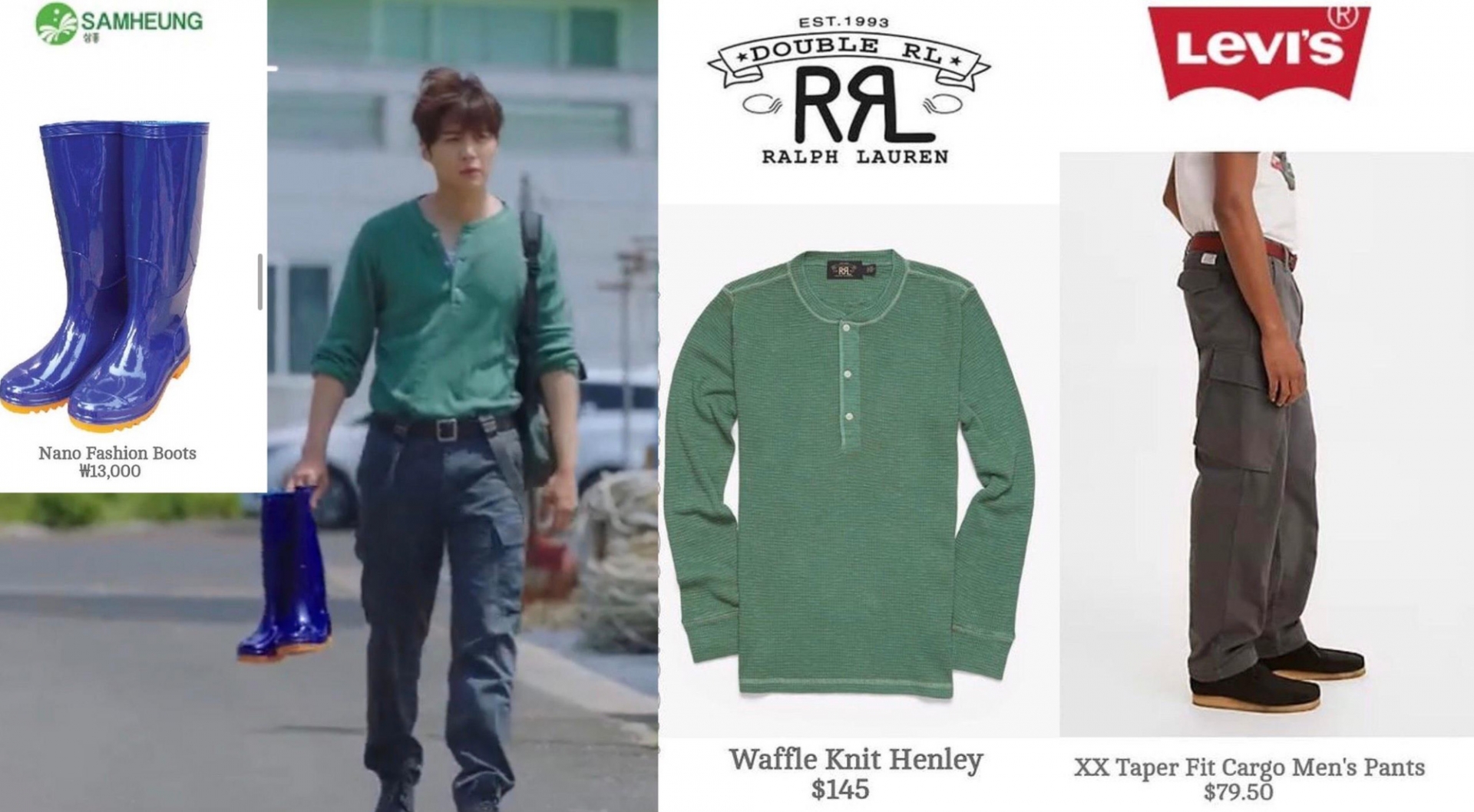 Netizen còn 'soi' được outfit ra chợ bán cá của Mr.Hong cực kì sành điệu bao gồm áo thun dài tay hơn 3 triệu của Double RL, quần Levi's gần 2 triệu đồng kèm theo đôi ủng có giá 250k.