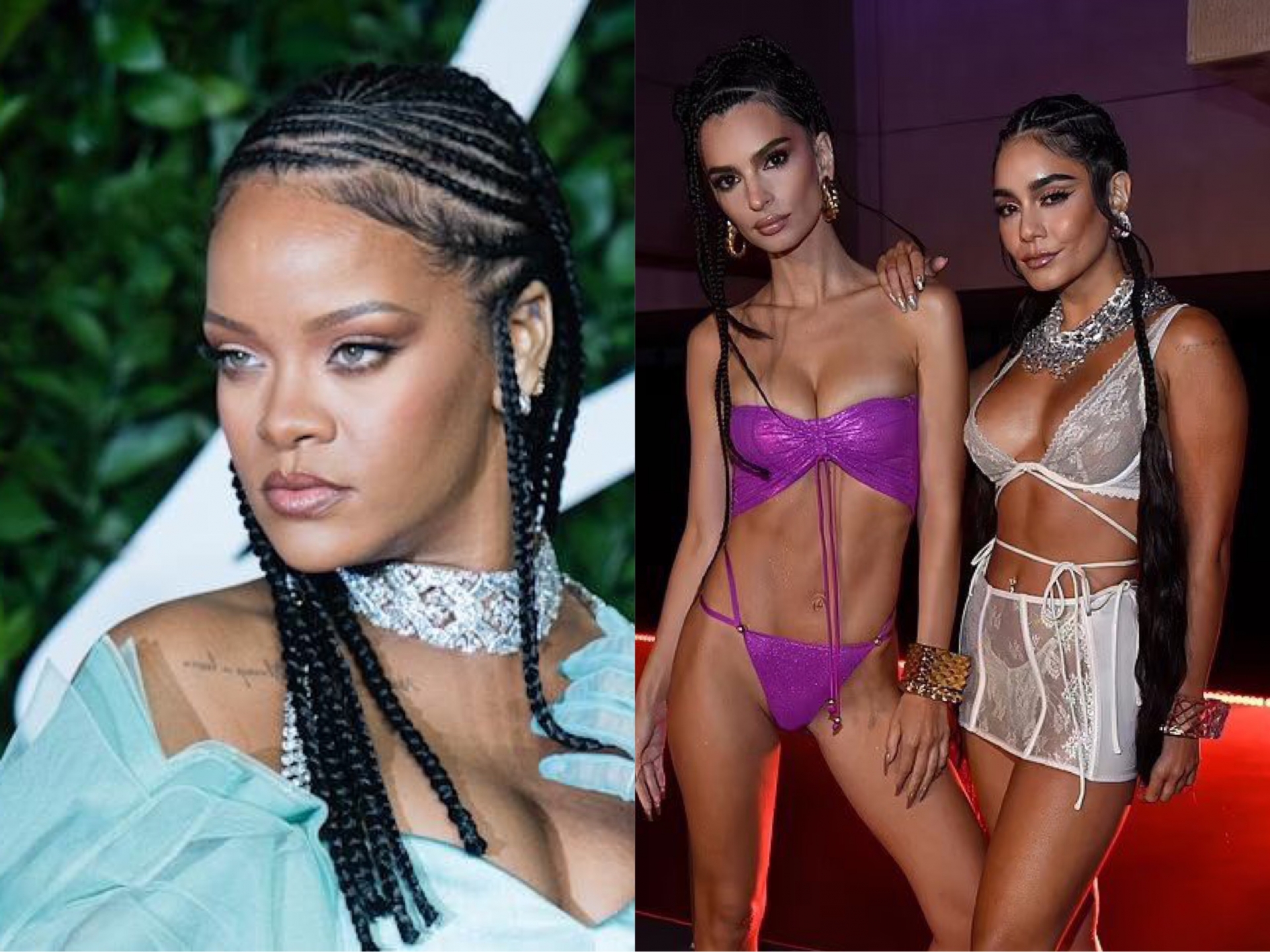 Rihanna cũng diện tóc cornrow nhưng được khen ngợi vì là người da màu. Còn Vanessa Hudgens và Emily Ratajkowski lại nhận nhiều chỉ trích vì là người da trắng.