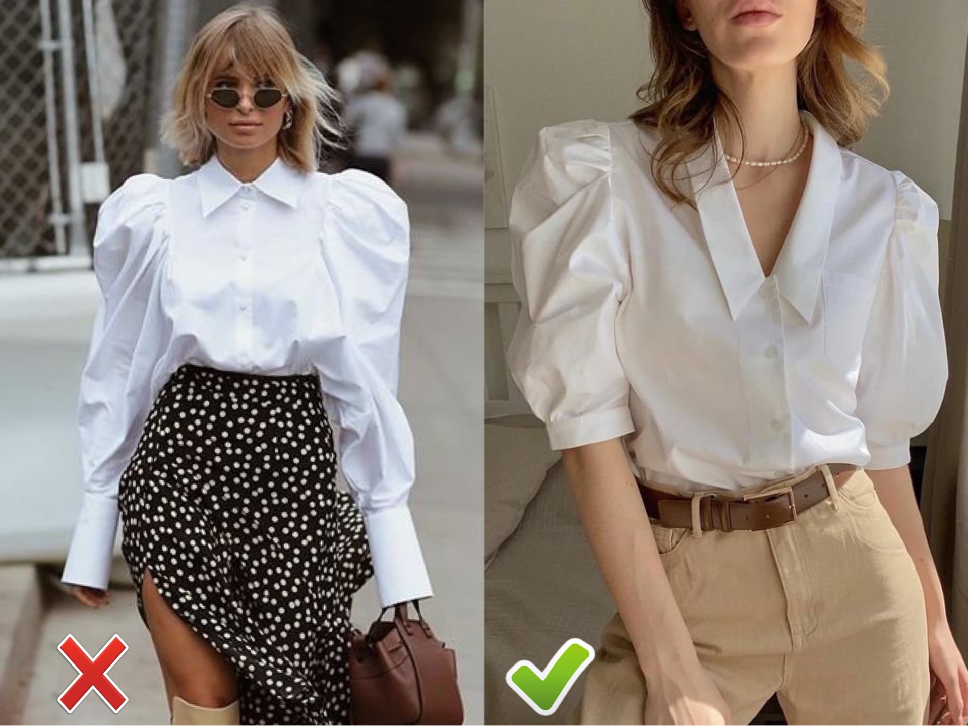 Áo blouse là một lựa chọn giúp che khuyết điểm bắp tay thô và to khá hiệu quả nhưng lại dễ 'phản chủ' nếu bạn lựa chọn những chiếc áo có tay phồng quá to.