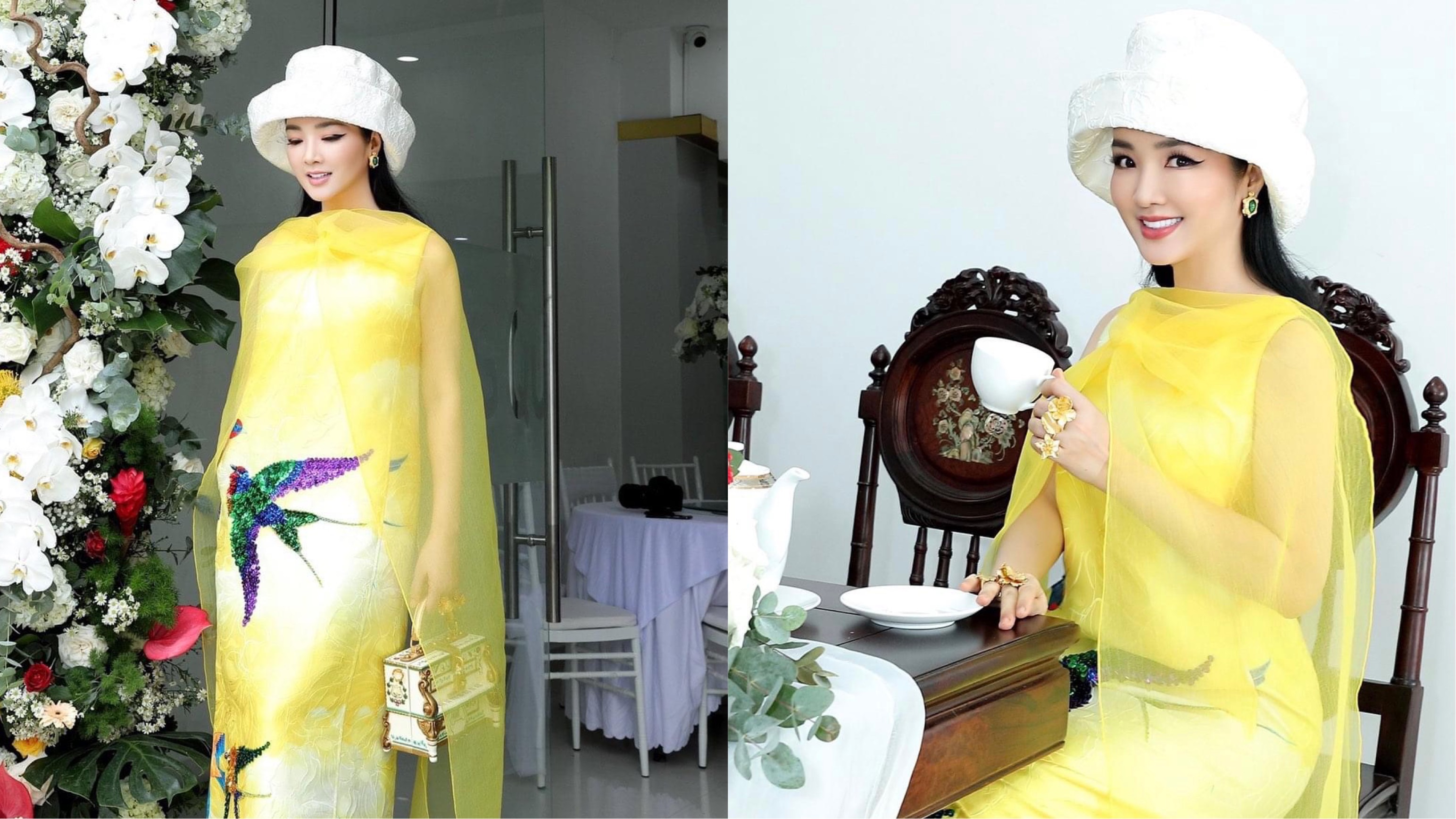 Hoa hậu Giáng My đội mũ to "chà bá", nổi bật lấn át cả cô dâu