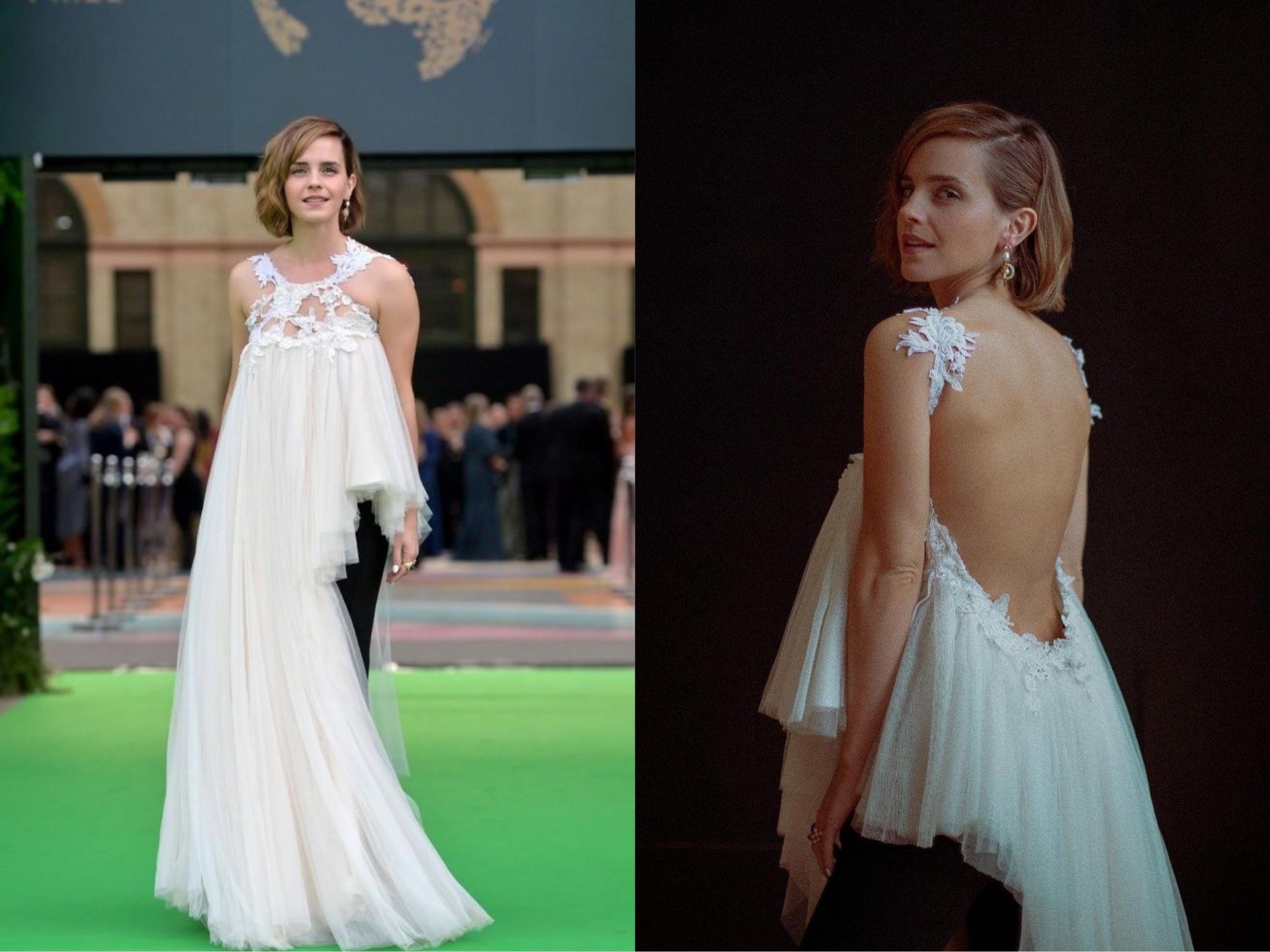 Cách đây không lâu, Emma Watson xuất hiện tại sự kiện Earthshot Prize 2021 với chiếc áo voan trắng cách điệu được làm từ 10 chiếc váy cưới cũ.