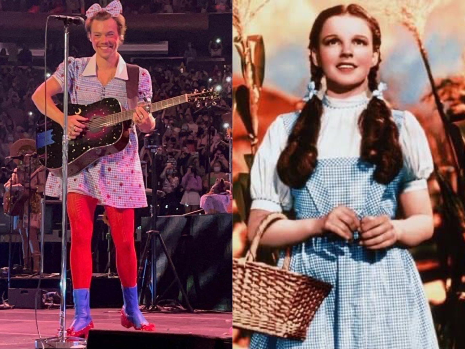 'Cô bé đô con' Harry Styles khiến dân tình cười 'vỡ bụng' khi hoá thành nhân vật Dorothy trong bộ phim kinh điển 'Phù thuỷ xứ Oz'.