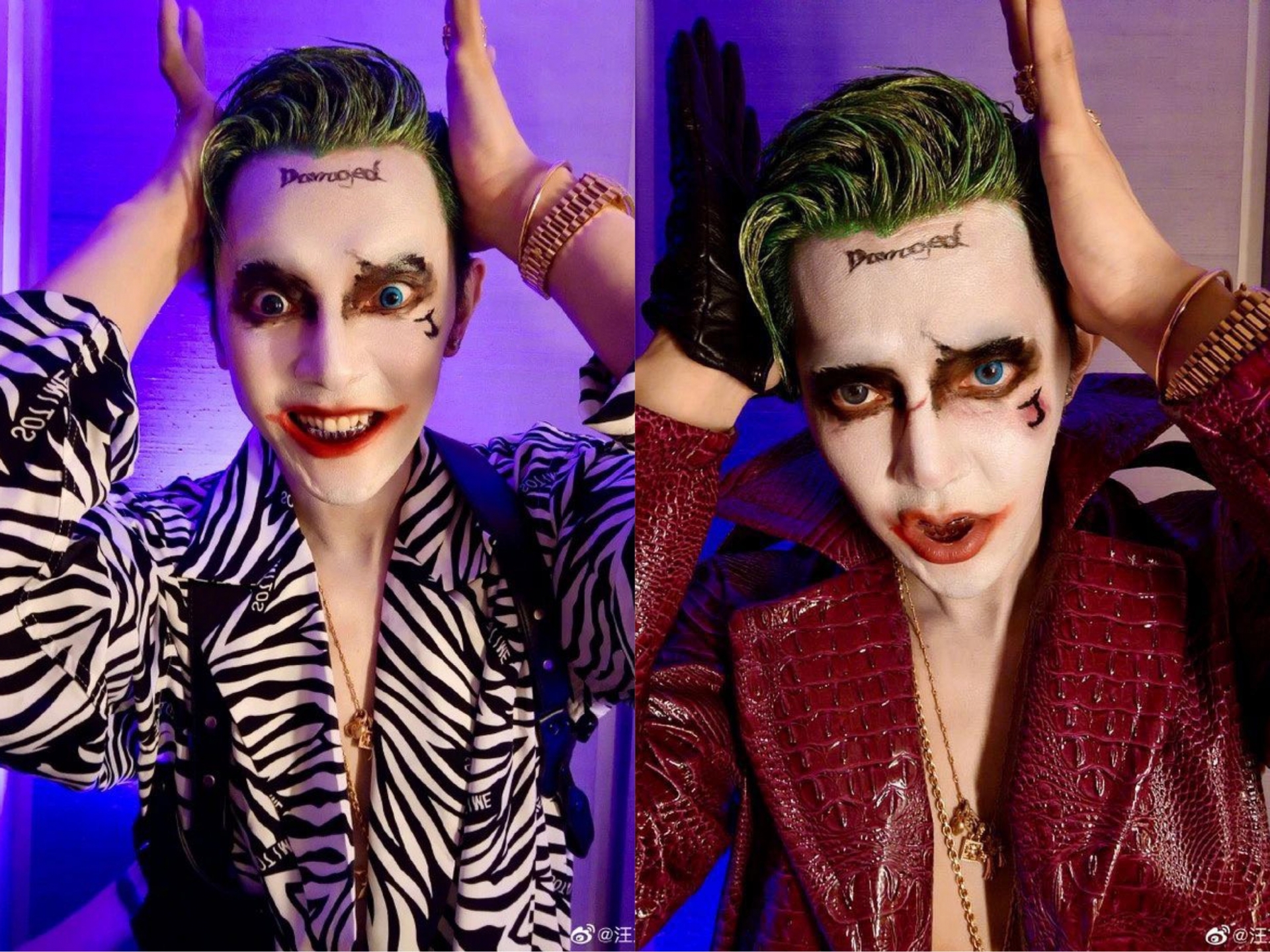 Cũng hoá thành Joker nhưng ông chú U40 Uông Đông Thành lại khiến fan 'thất kinh' với đôi mắt 2 màu trợn trừng vô cùng ám ảnh.