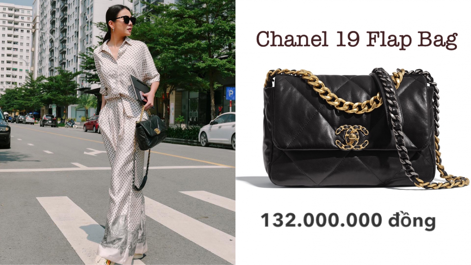 Chiếc túi Chanel 19 Flap Bag là có thiết kế cổ điển, dễ mix and match nên được Thanh Hằng kết hợp với nhiều outfit khác nhau.