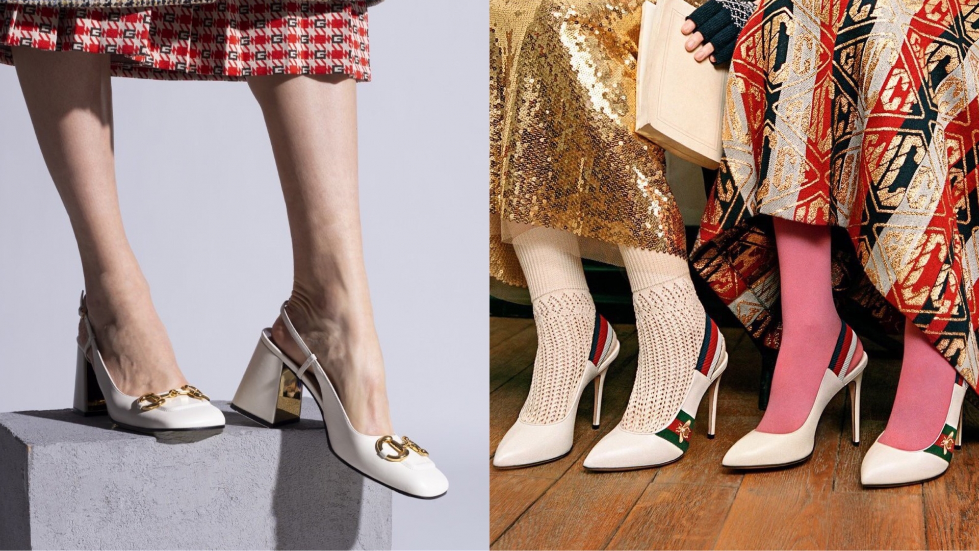Những đôi giày slingback của Gucci có thiết kế mới lạ và màu sắc cực ấn tượng sẽ khiến set đồ của bạn thêm phần nổi bật.