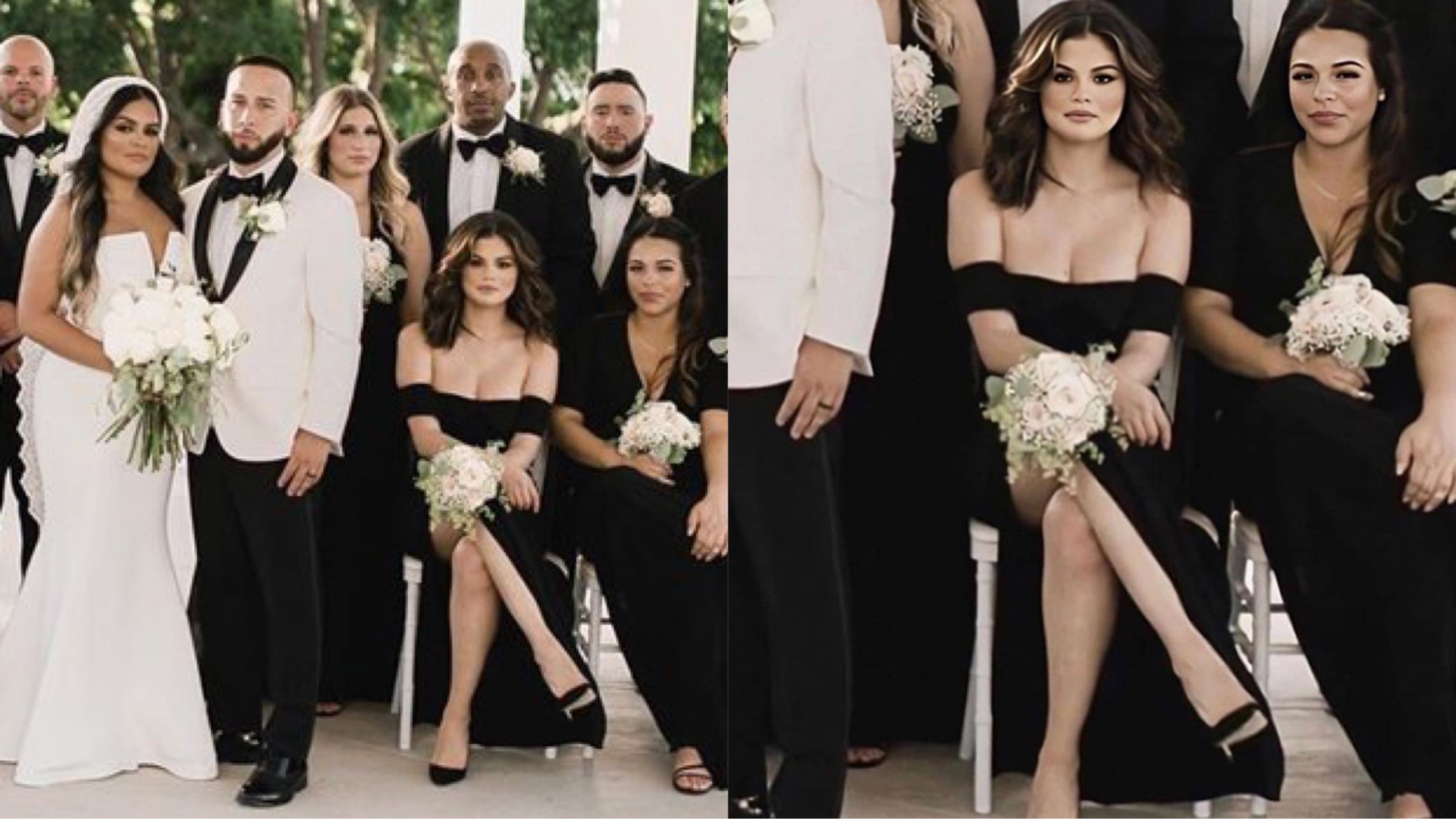 Xuất hiện trong đám cưới em họ cùng vô số các phù dâu, phù rể khác nhưng Selena Gomez khiến dân tình không thể rời mắt bởi chiếc váy đen sexy khoe vòng 1 nóng bỏng cùng thần thái cực sang chảnh và nổi bật.