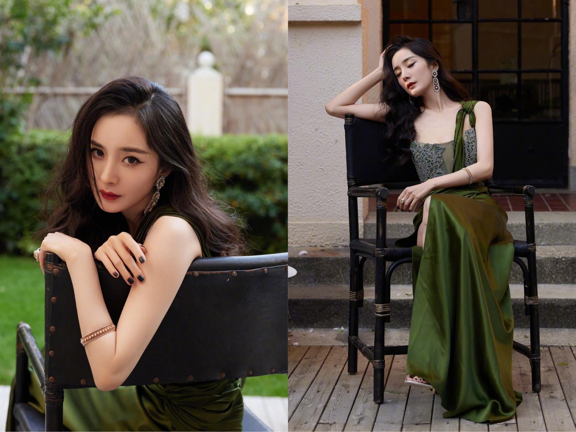 Dương Mịch diện một chiếc đầm dài hở vai màu xanh lá khoe làn da trắng sáng. Thế nhưng trang phục của cô cũng bị netizen đánh giá là khá 'lép vế' trước đàn em.