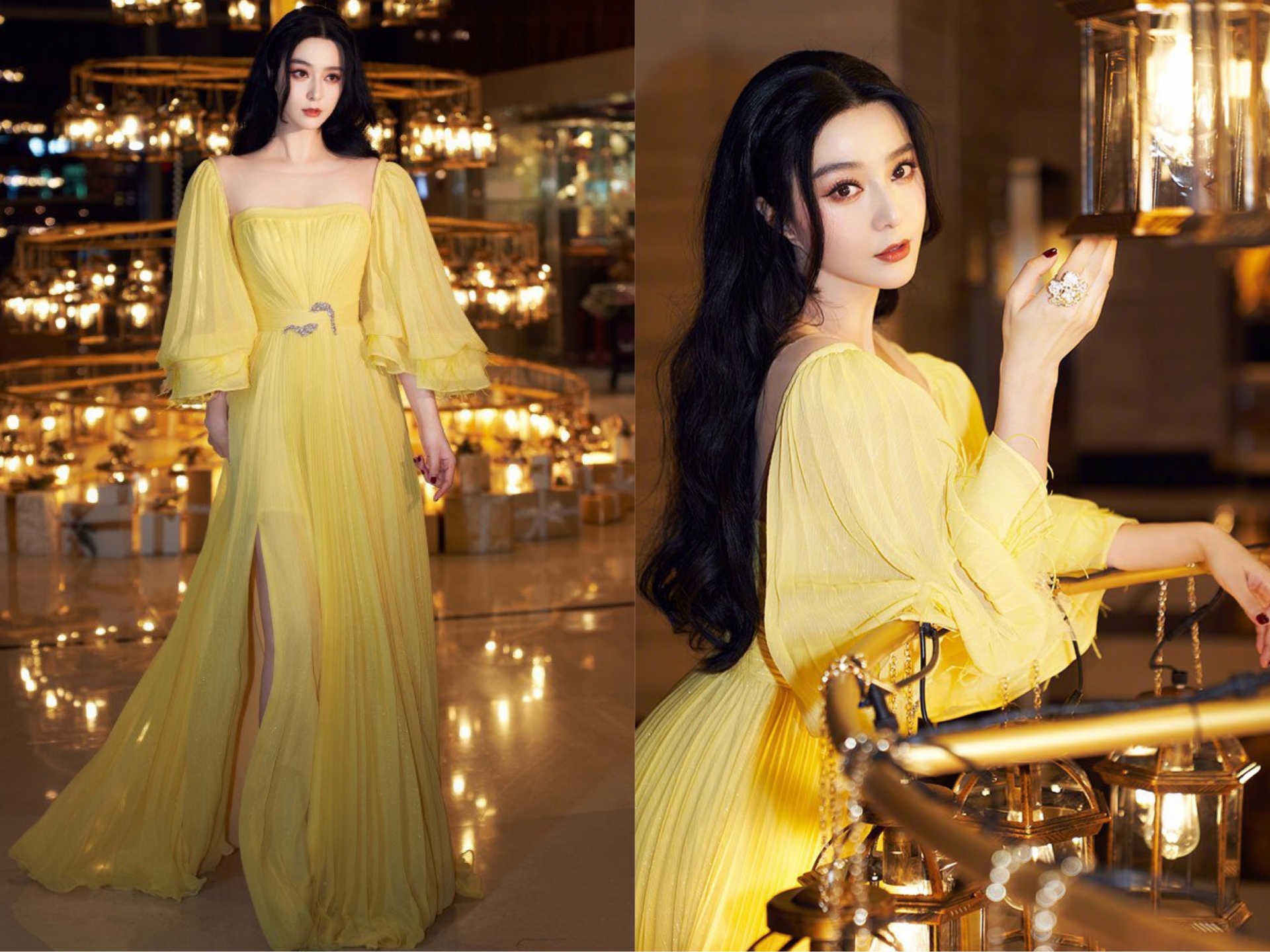 Mặc dù trang phục và lối makeup của Phạm Băng Băng đều là phong cách 'ruột' của cô nhưng lại chưa bao giờ bị chê là nhàm chán hay nhạt nhẽo. Chiếc váy vàng như được 'đo ni đóng giày' cho cô đã tôn lên tất cả vẻ đẹp khiến netizen không khỏi xiêu lòng.