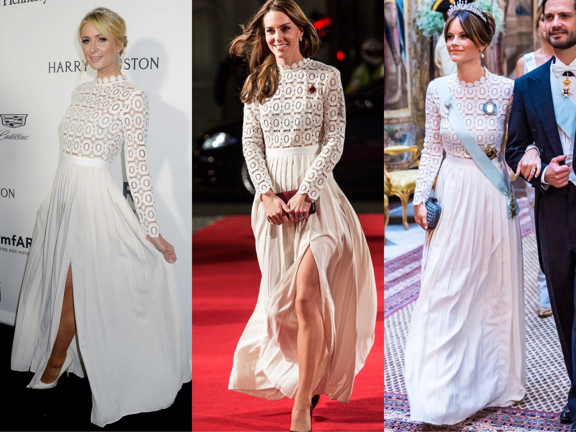 Chiếc váy trắng vừa thanh lịch lại vừa quyến rũ đều trông cực cuốn hút khi được Paris Hilton, Công nương Kate và Công nương Sofia khoác lên người.