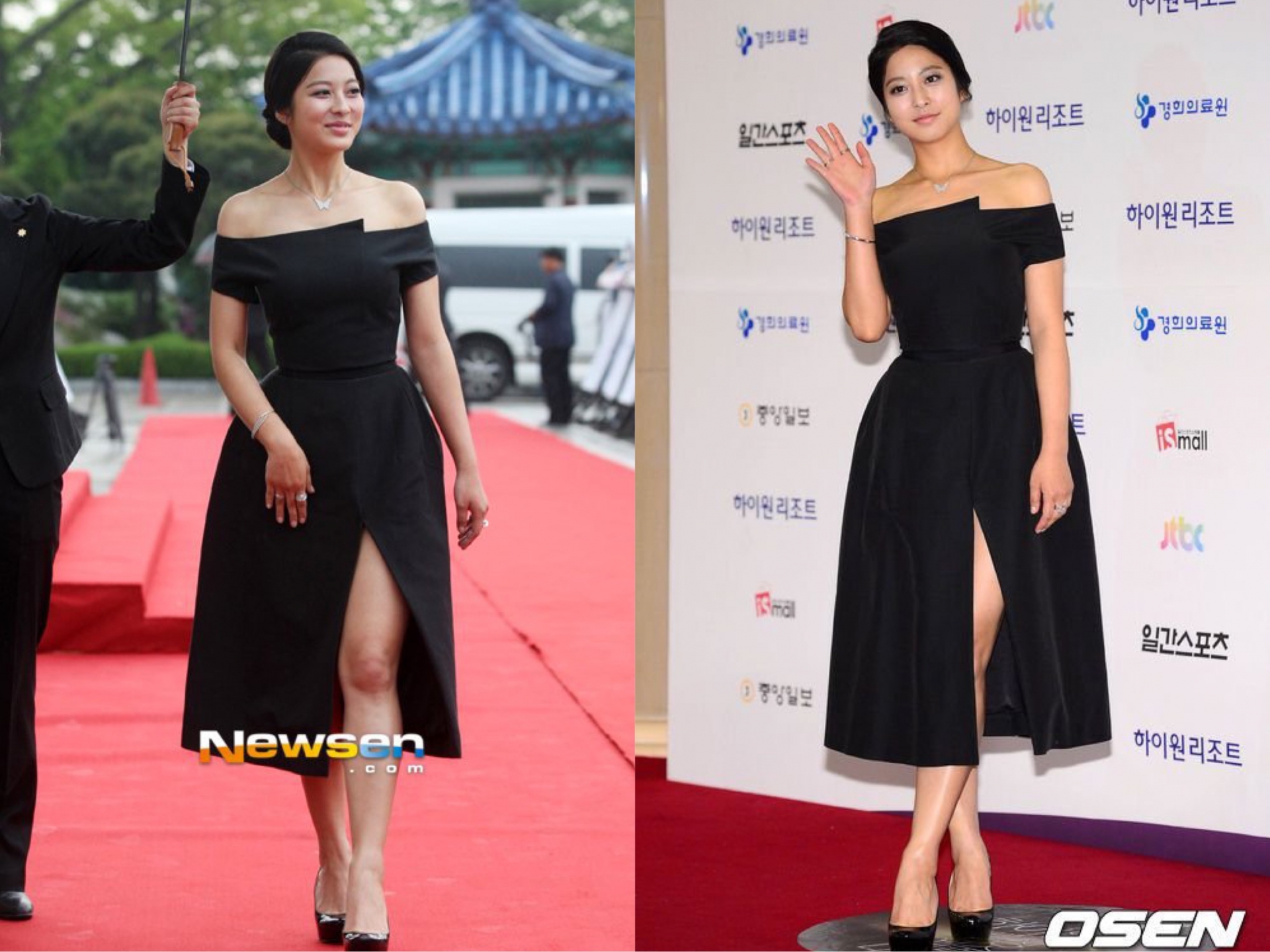 Giống như Moon Geun Young, Park Se Young cũng chọn kiểu tóc búi thấp khá an toàn khi diện chiếc váy này khiến cô nàng trông rất sang trọng và quyến rũ.