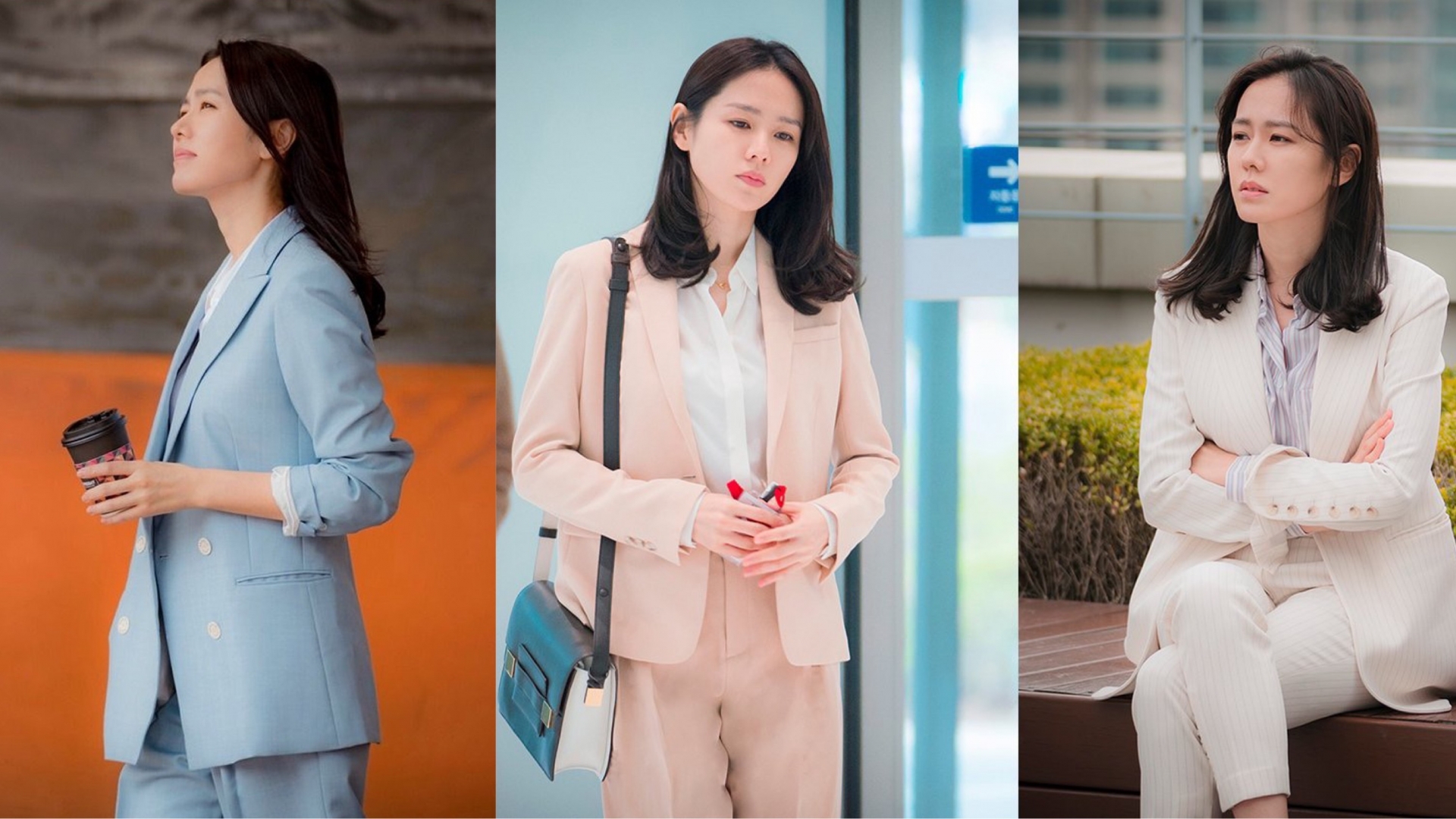 Trong phim 'Chị đẹp mua cơm cho tôi', Son Ye Jin cũng thường xuyên diện những bộ suit cùng áo sơ mi trắng hoặc kẻ sọc đơn giản. Tuy nhiên, 'chị đẹp' U40 lại lựa chọn những gam màu sáng trông cực trẻ trung nhưng không kém phần thanh lịch.