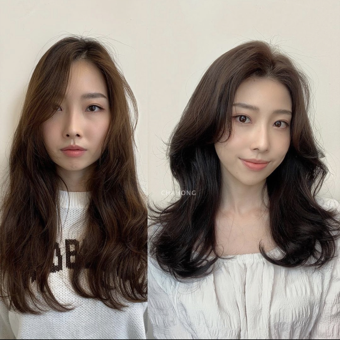 Chỉ cần nhìn vào 2 hình ảnh trước và sau khi thay đổi kiểu tóc cũng có thể thấy tóc dài chính là 'khắc tinh' của những chị em sở hữu gương mặt dài, cằm ngắn.