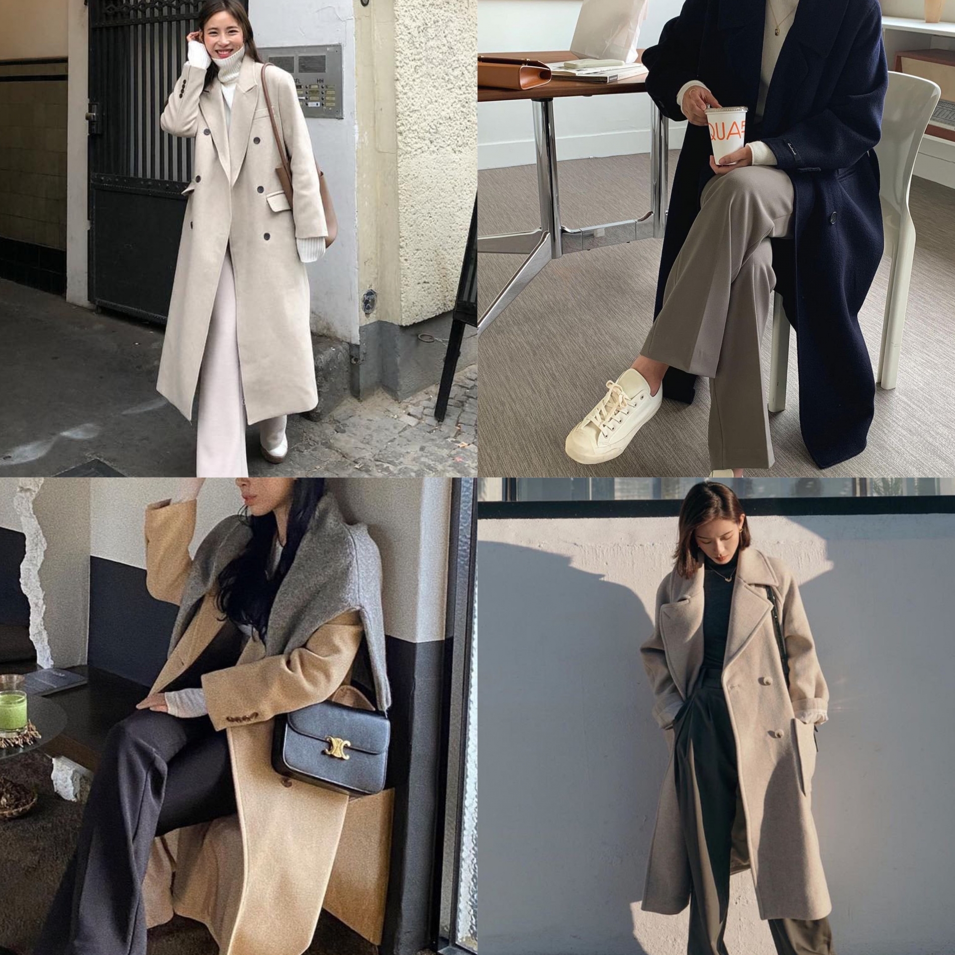 Áo khoác dạ và quần ống suông cực kì phù hợp cho các cô nàng U30, vừa đảm bảo lịch sự, thanh lịch mà vẫn rất ấm áp trong mùa đông.