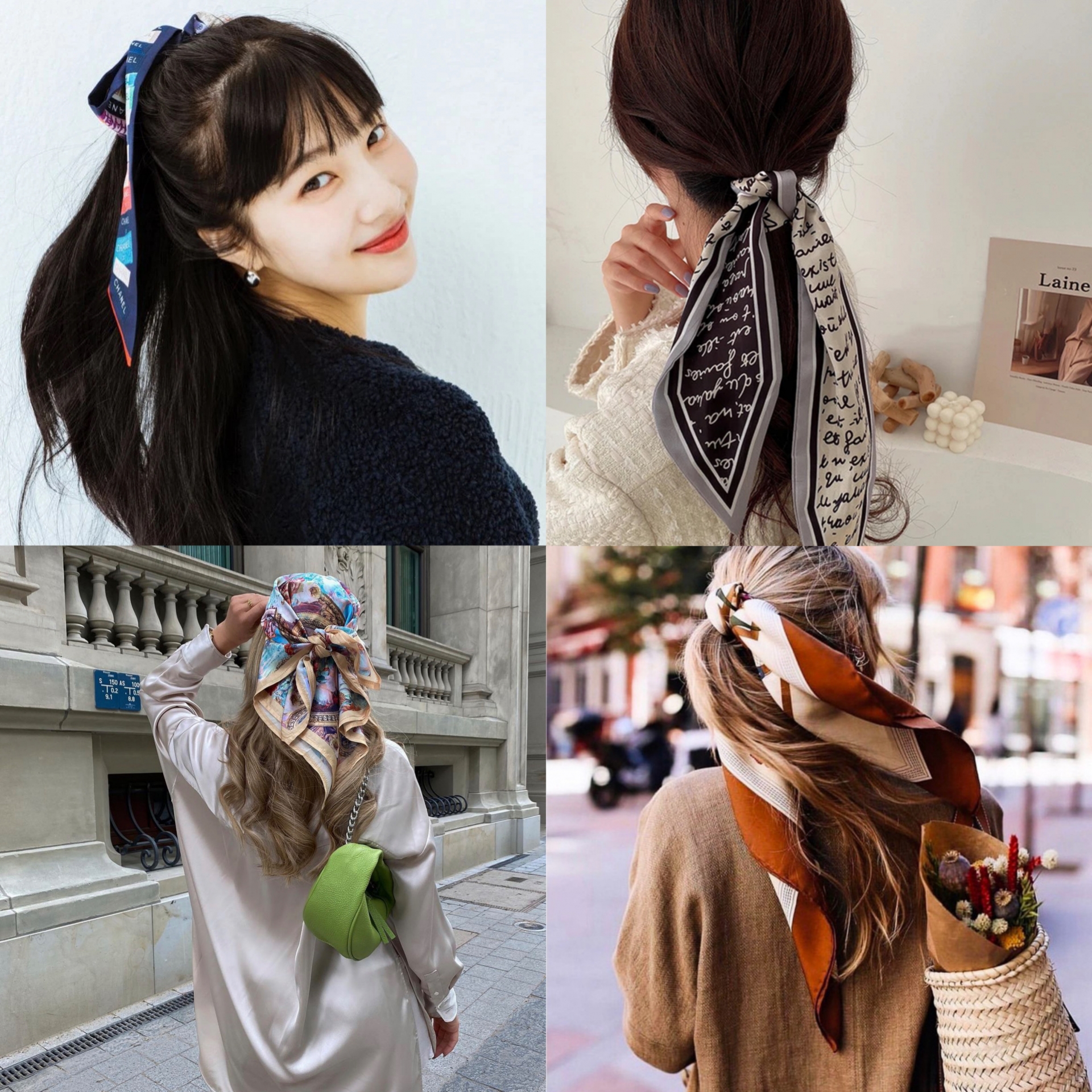 Chỉ với 1 chiếc khăn lụa đơn giản, các nàng đã có vô vàn cách tạo kiểu cho mái tóc trông thật sang chảnh và 'hợp rơ' với rất nhiều style khác nhau.