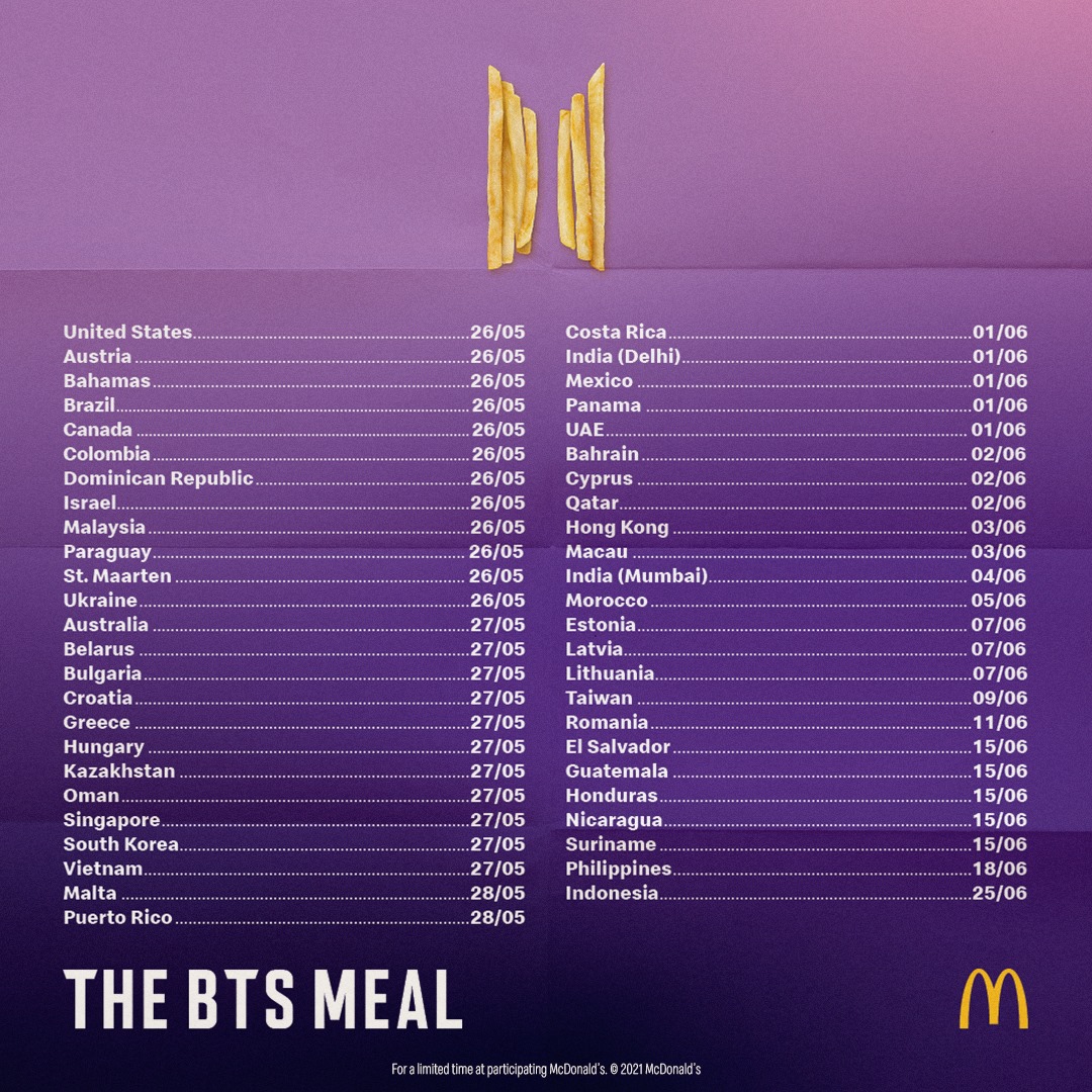 Danh sách gần 50 Quốc gia trên Thế giới áp dụng 'The BTS Meal' của McDonald's