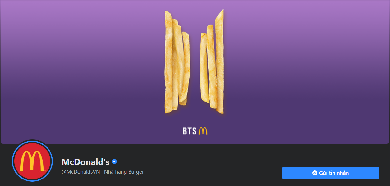 Fanpage chính thức của McDonald's Việt Nam đã cập nhật ảnh bìa nhằm quảng bá cho sự kiện 'The BTS Meal'