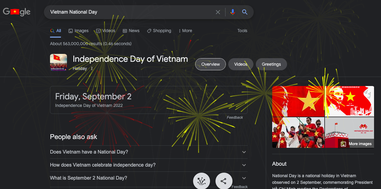 Google chào mừng ngày Quốc Khánh Việt Nam bằng ảnh đại diện hình con chim lạc và hiệu ứng pháo hoa - Ảnh 1