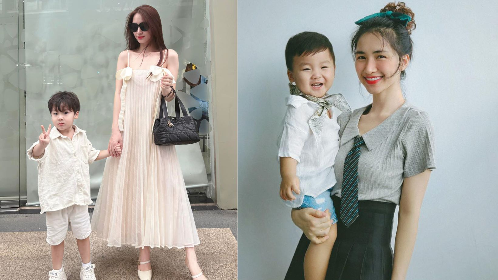 Hòa Minzy được khen như chị gái của bé Bo khi mặc đồng điệu