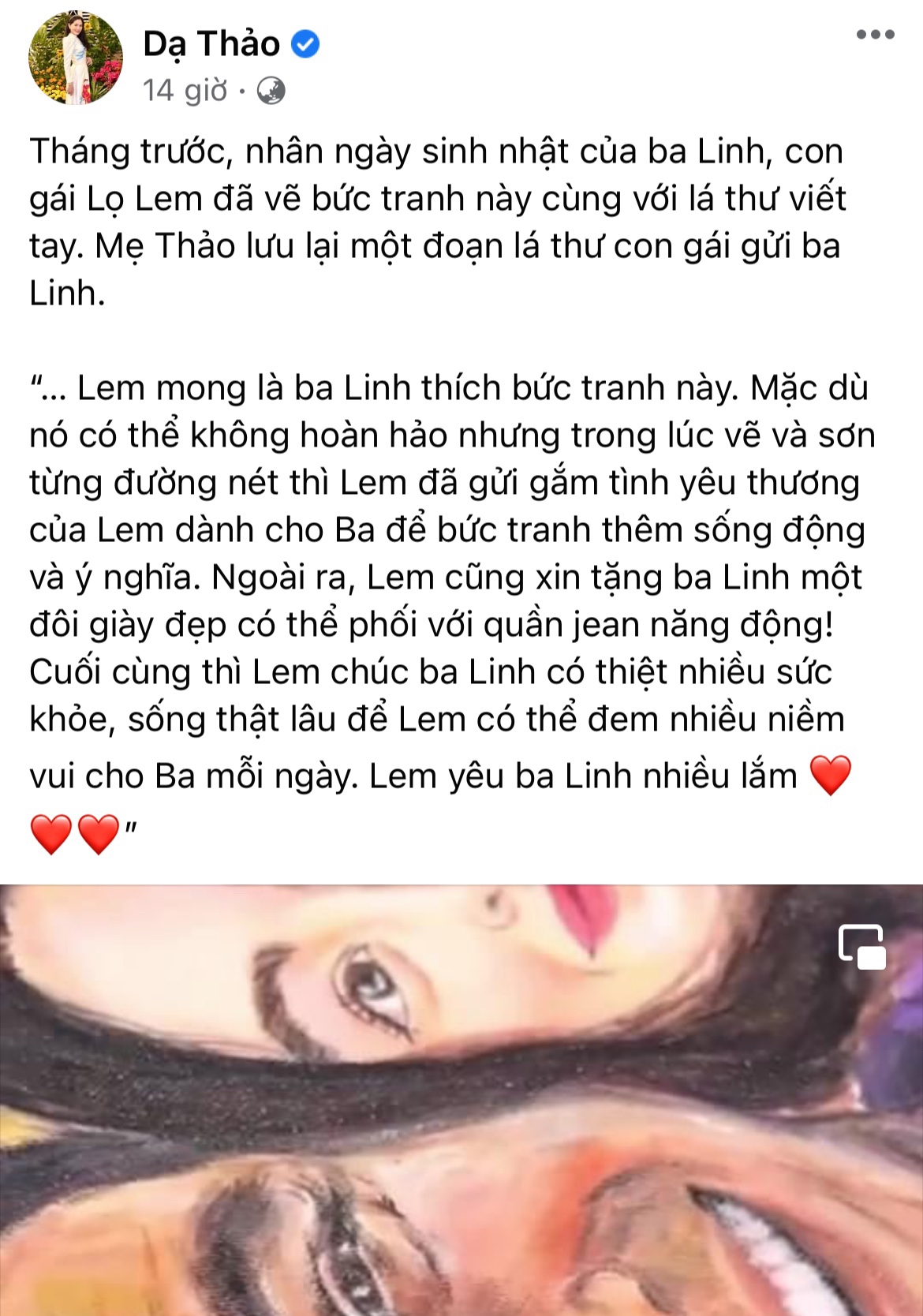 Con gái Quyền Linh vẽ tranh kèm thư tay gửi ba nhân ngày sinh nhật - Ảnh 1