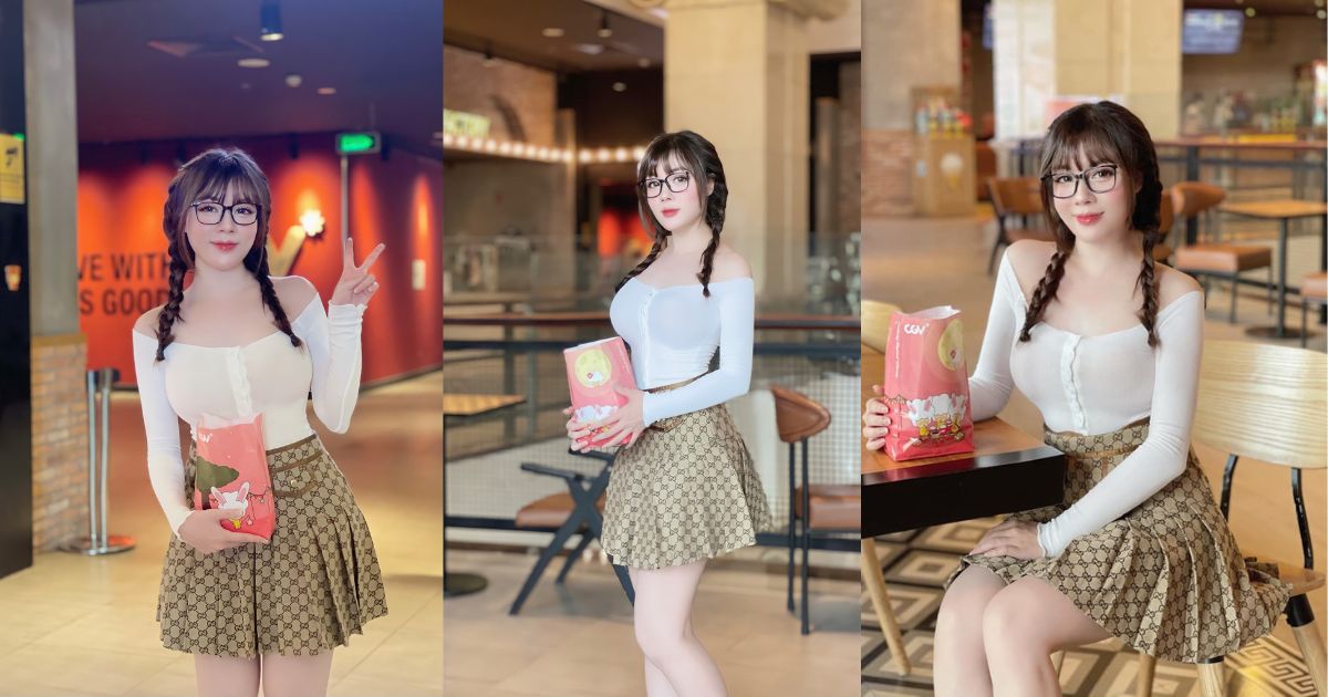 Âu Hà My diện đồ như nữ sinh đại học đi xem phim, chiếc áo rộng cổ khoe vòng 1 "bội thực"