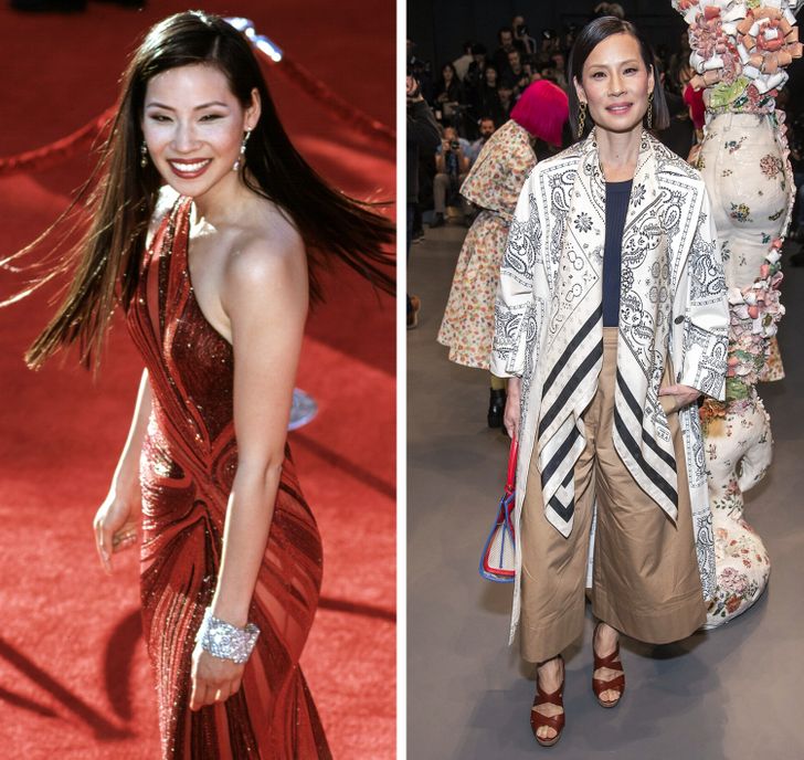 khi xuất hiện trên thảm đỏ năm 2002, ta thấy một Lucy Liu đầy gợi cảm, quyến rũ trong chiếc váy dạ hội đỏ. Hiện tại, nữ diễn viên lên thảm đỏ với những trang phục thoải mái hơn, trang điểm cũng nhẹ nhàng hơn trước.