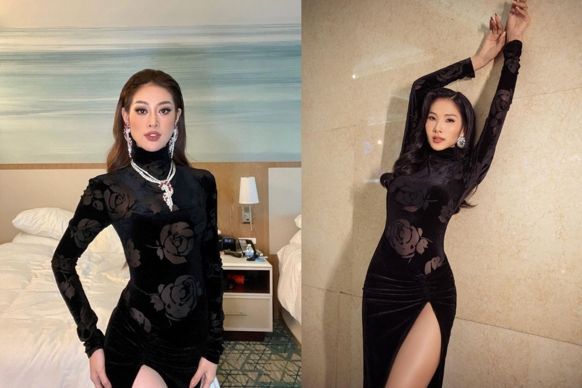 Mặc chung một chiếc váy nhưng Khánh Vân lại "thua" đàn chị Hoàng Thuỳ đến 2 lần