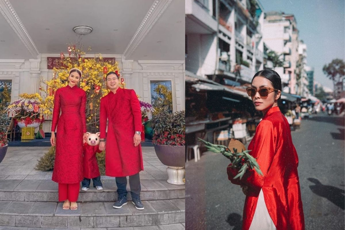 Hàng hiệu kín tủ nhưng ngày Tết, các nàng dâu hào môn vẫn chuộng áo dài 