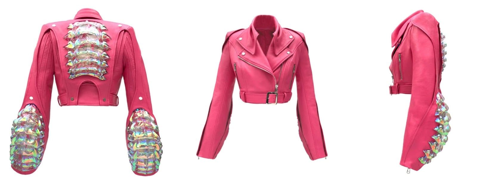 Cận cảnh chiếc áo khoác biker được Jennie mặc với thiết kế phần 'vỏ' xếp chồng ấn tượng có thể phát ra các ánh đèn màu sắc khác nhau.