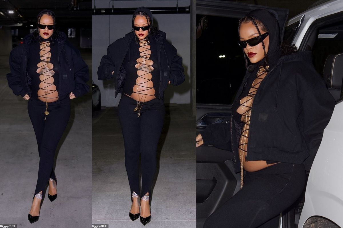 Từ khi công khai mang bầu, Rihanna ăn mặc ngày càng nóng bỏng, khoe bụng tròn xoe