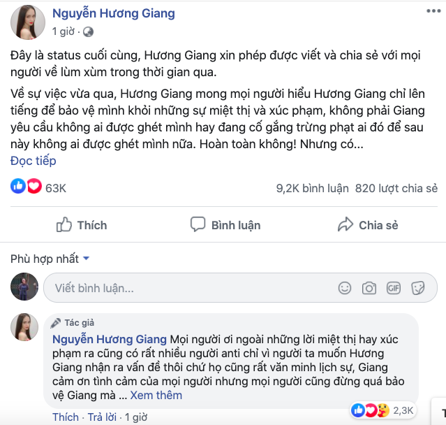 HOT: Hương Giang đăng bài xin lỗi, xin khép lại những lùm xùm gần đây - Ảnh 1