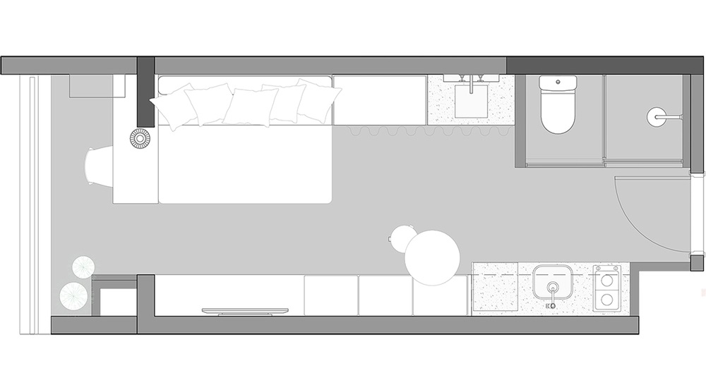 Sơ đồ thiết kế của căn hộ 19m².
