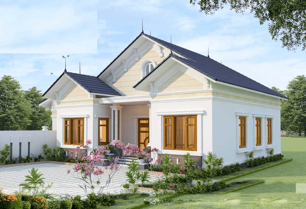 Nhà mái Thái hình chữ U phù hợp với các ngôi nhà ở nông thôn Việt Nam với diện tích lớn, mặt tiền rộng.