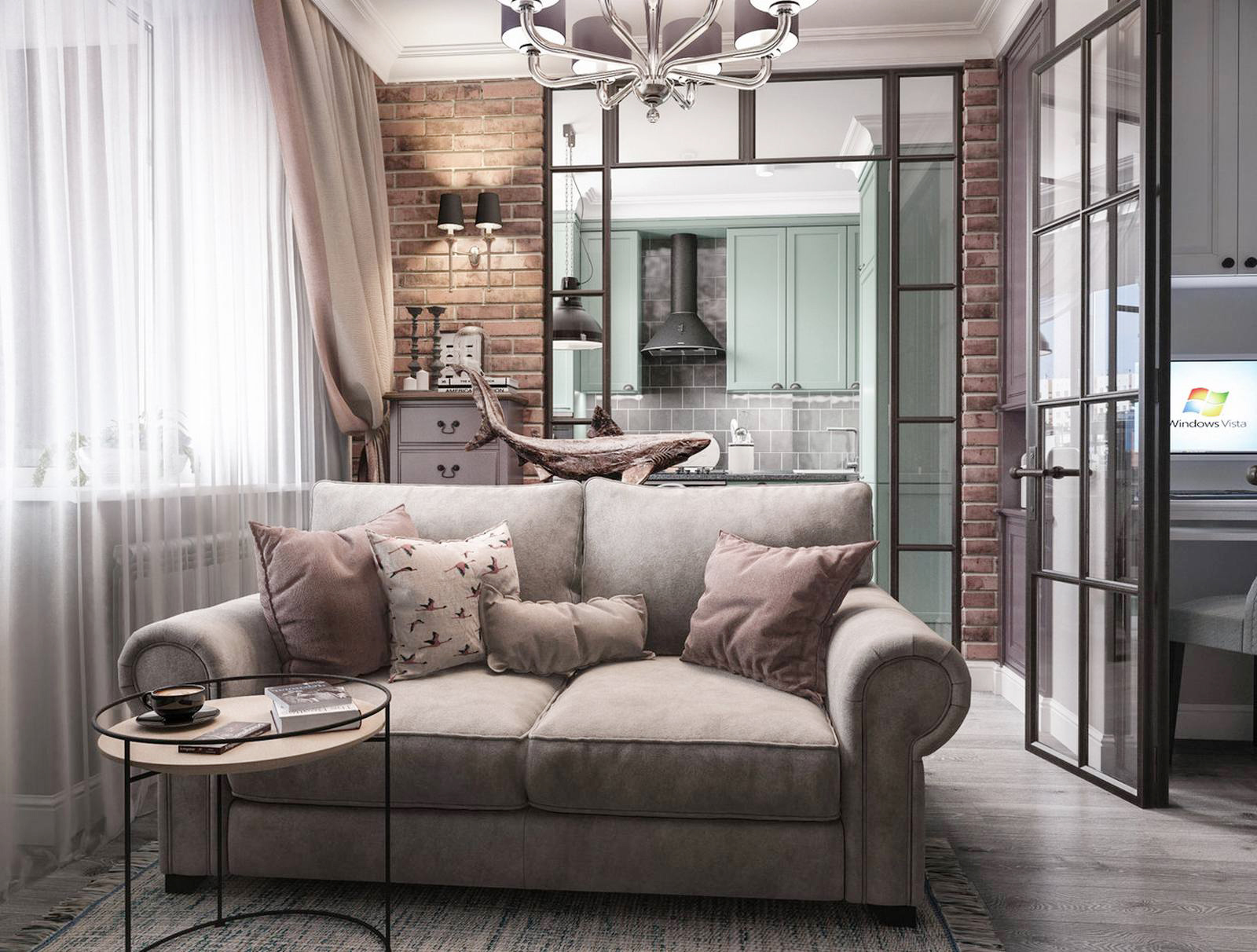 Căn hộ 38m² của cặp vợ chồng son với tường gạch trầm ấm và góc bếp màu xanh bơ tuyệt đẹp