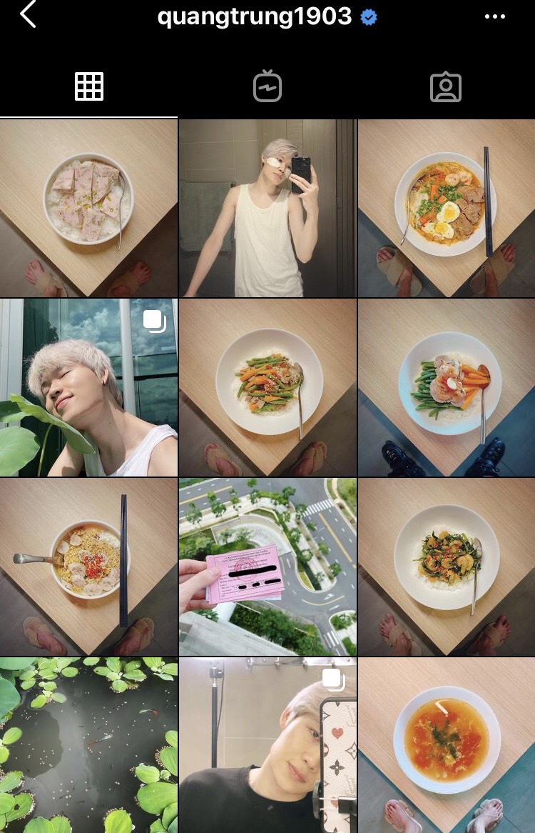 Quang Trung chăm chỉ đăng bữa ăn hàng ngày lên instagram.