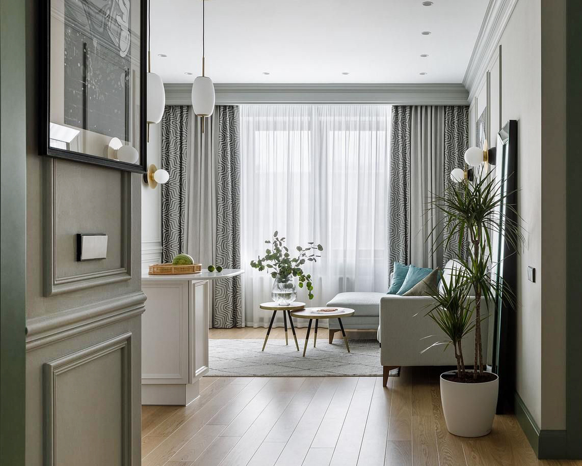 Căn hộ 54m² với thiết kế sang trọng, nhấn nhá sắc xanh trên phông nền trung tính