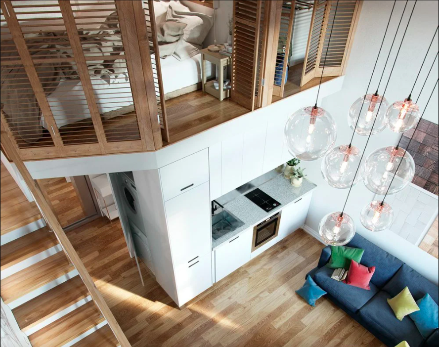 Căn hộ nhỏ với phòng ngủ kín đáo mà thoáng đãng nhờ tường bằng cửa chớp