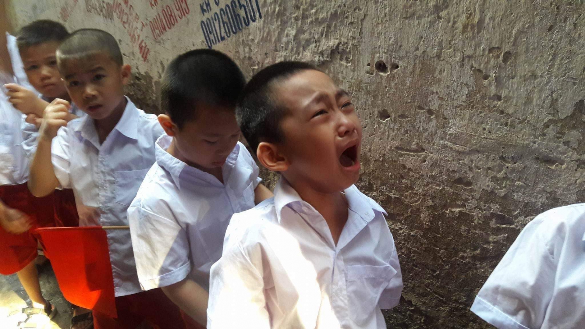 Khai giảng của các bé mẫu giáo: Mếu máo khóc, nhắm mắt bất lực vì lại phải đi học - Ảnh 1