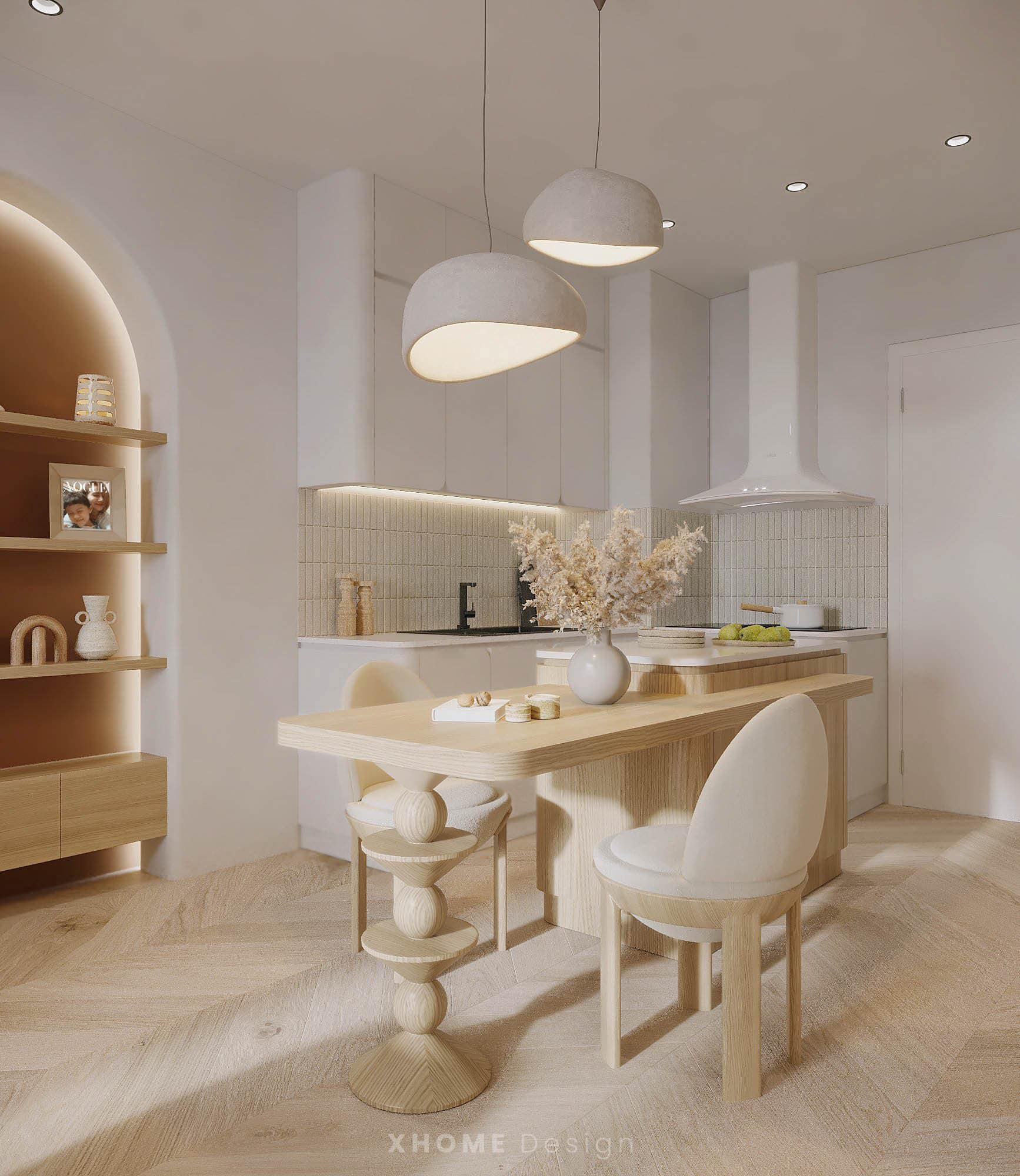 Căn bếp cũng được thiết kế lại vô cùng ấm cúng 