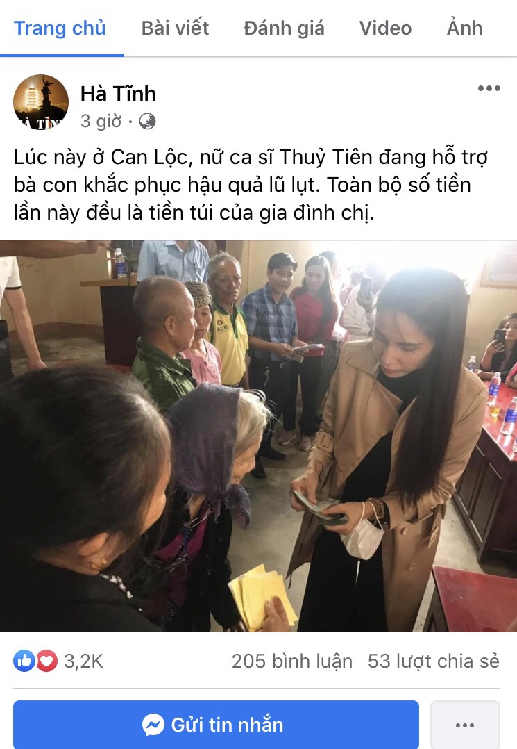 Thủy Tiên âm thầm ra Hà Tĩnh, bỏ tiền túi cứu trợ người dân vùng lũ.