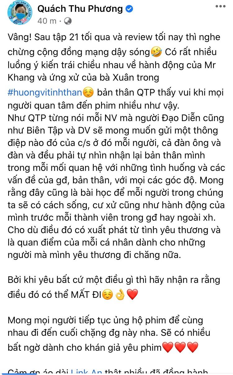 Bức tâm thư dài của nữ diễn viên Quách Thu Phương trước những phản ứng gay gắt của khán giả về nhân vật của mình trong Hương vị tình thân.