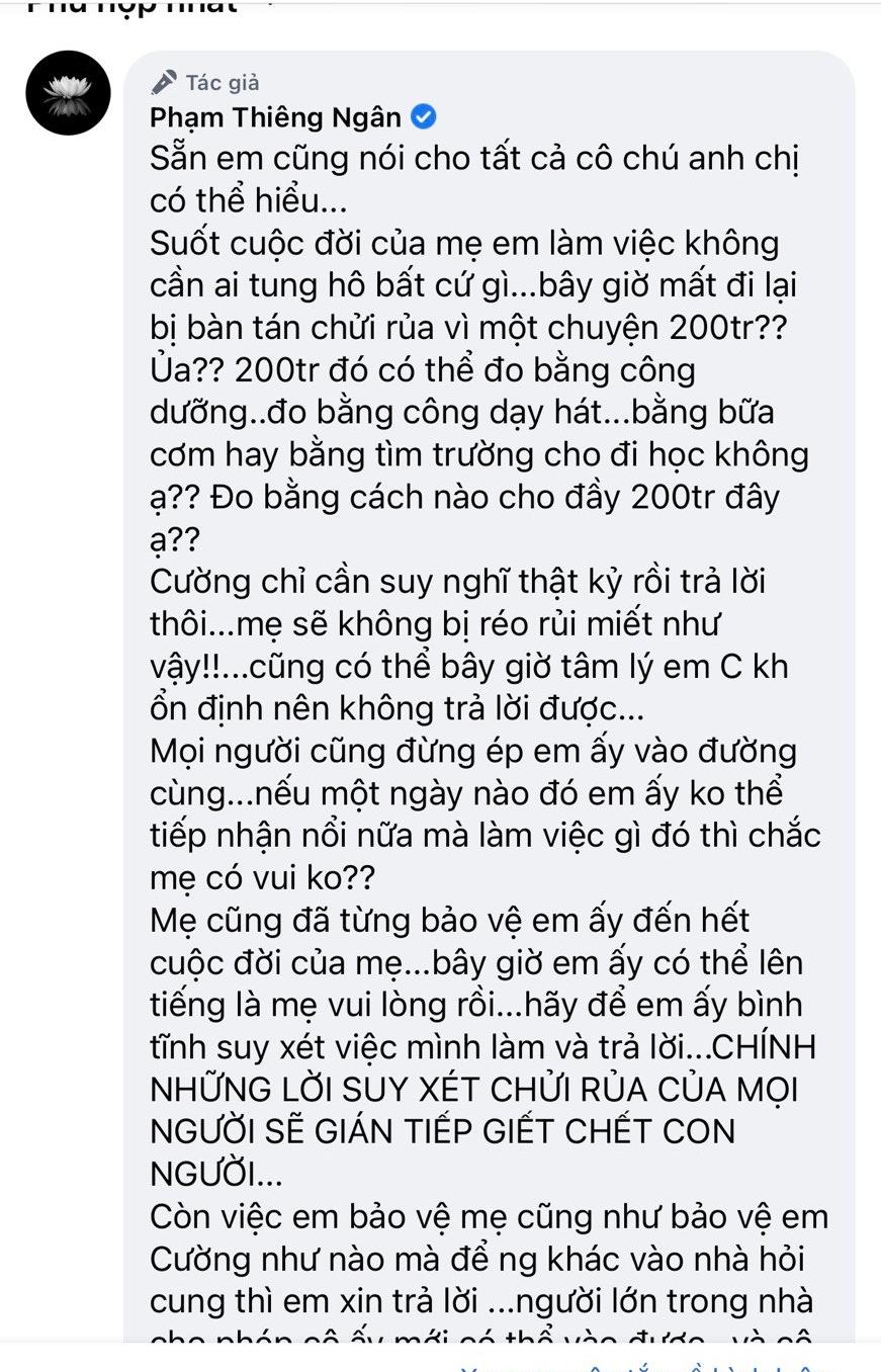 Thiêng Ngân nhắn nhủ Hồ Văn Cường 'chả nhẽ phải để mẹ oan ức' - Ảnh 2