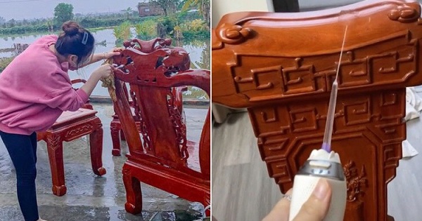 Dân mạng chia sẻ tuyệt chiêu làm sạch bộ bàn ghế rồng phượng: Có cách đơn giản hơn dùng vòi xịt