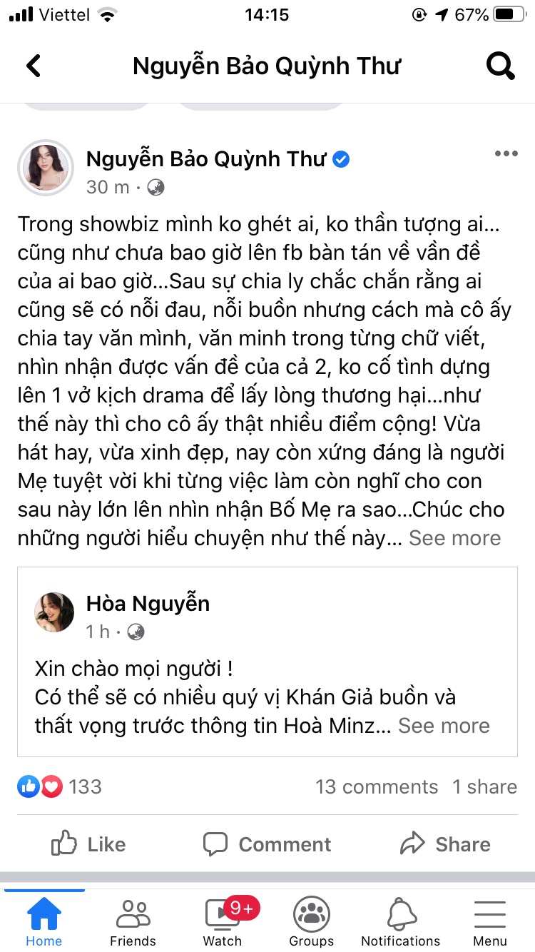 Quỳnh Thư lại có phát ngôn ẩn ý khi Hòa Minzy chia tay bạn trai thiếu gia.