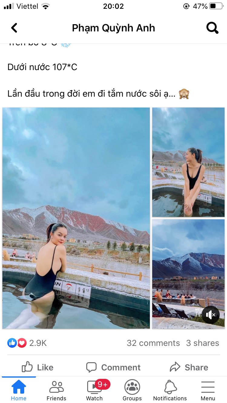 Phạm Quỳnh Anh mặc bikini tắm nước nóng 107 độ nhưng fan chỉ nóng lòng nhìn vòng 2 - Ảnh 1