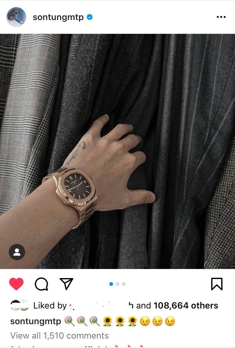 Được biết, chiếc đồng hồ mới nhất nằm trong bộ sưu tập của Sơn Tùng đến từ thương hiệu Patek Philippe.