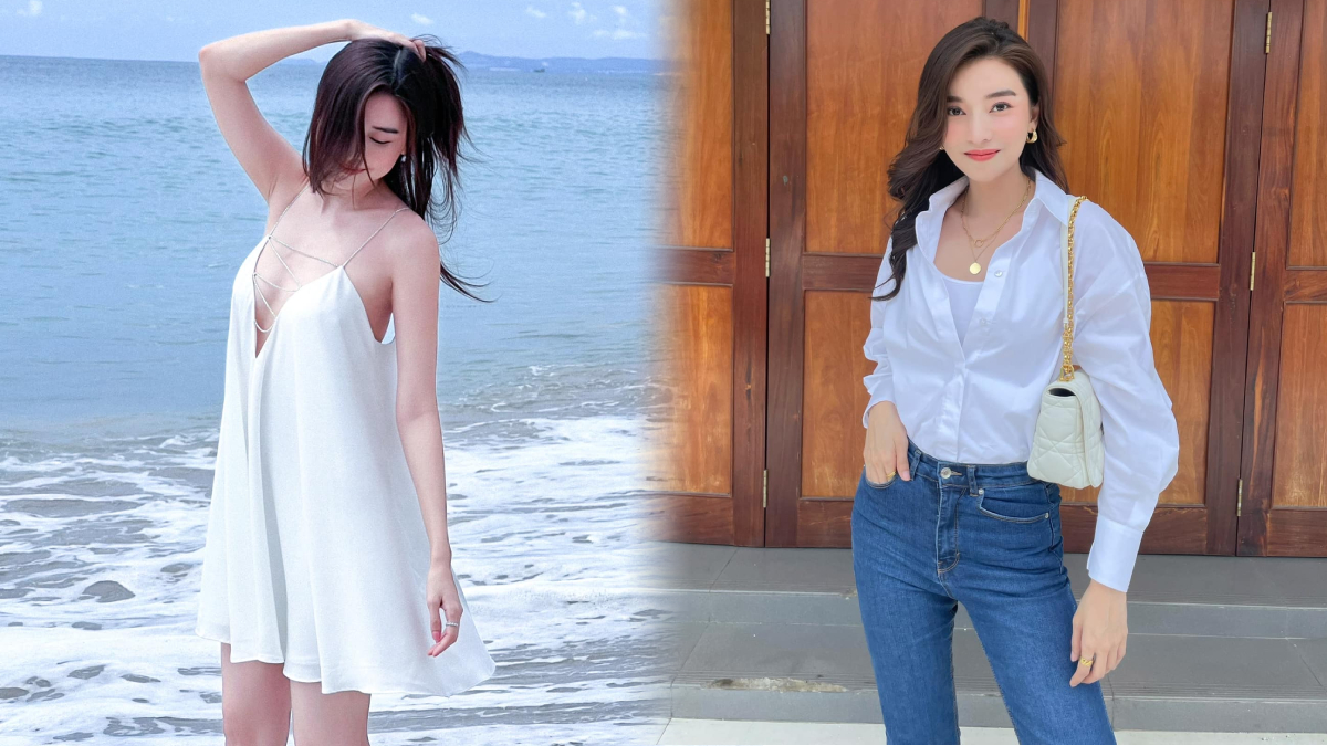 Cao Thái Hà diện váy ngủ mỏng tang ra biển