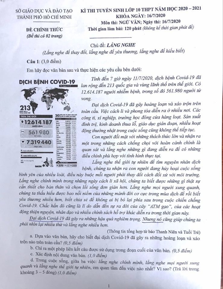 Đề thi môn Ngữ văn kỳ thi vào lớp 10 THPT TP. HCM 2022 - Ảnh 1