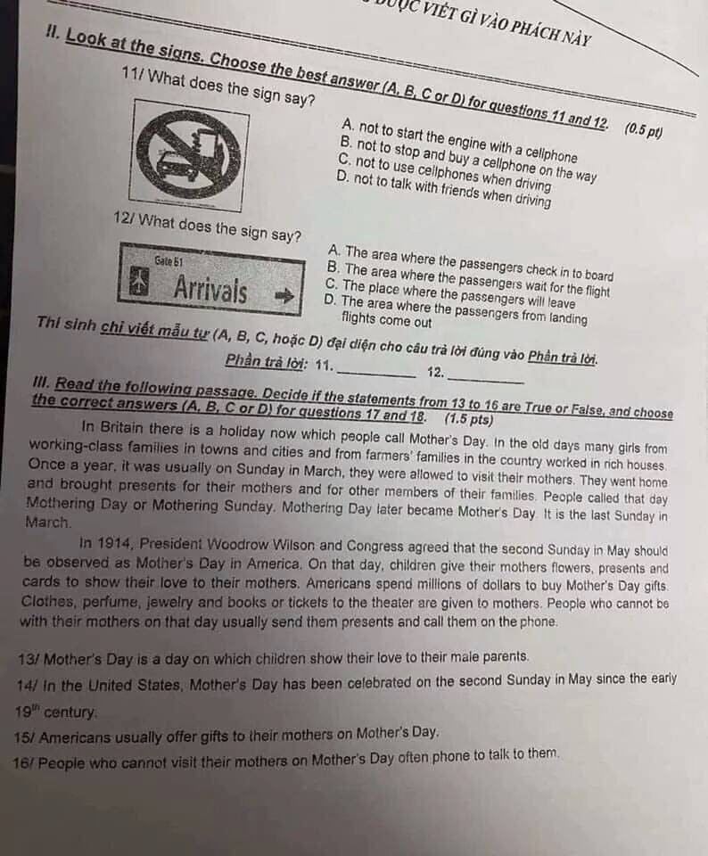 Đề thi môn Tiếng anh kỳ thi vào lớp 10 THPT TP.HCM 2022 - Ảnh 1